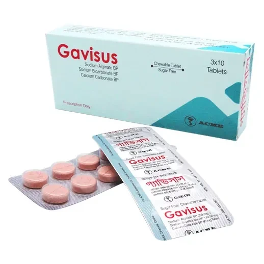 Gavisus Chewable Tablet, Sodium Alginate + Sodium Bicarbonate + Calcium Carbonate 250 mg+133.5 mg+80 mg