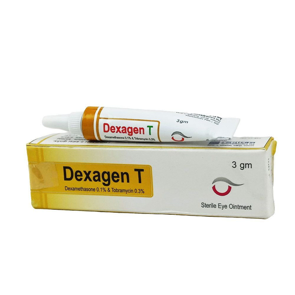 Dexagen T Ophthalmic Ointment 3 ml Tube, Dexamethasone + Tobramycin 0.1%+0.3%