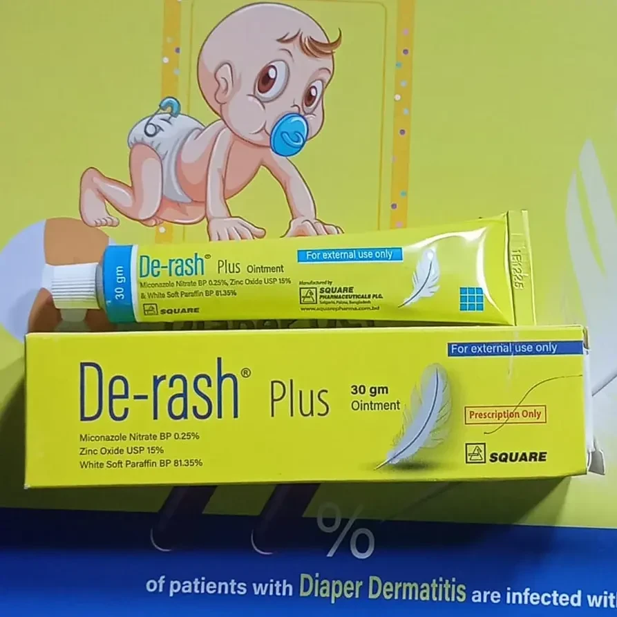 De-Rash Plus Ointment, Miconazole Nitrate + Zinc Oxide + White Soft Paraffin 0.25%+15%+81.35%, 30gm tube