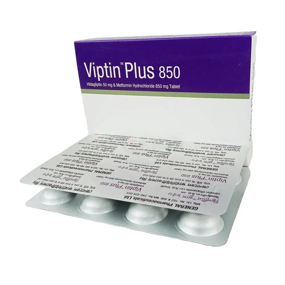 Viptin Plus Tablet, Vildagliptin + Metformin Hydrochloride 50 mg+850 mg