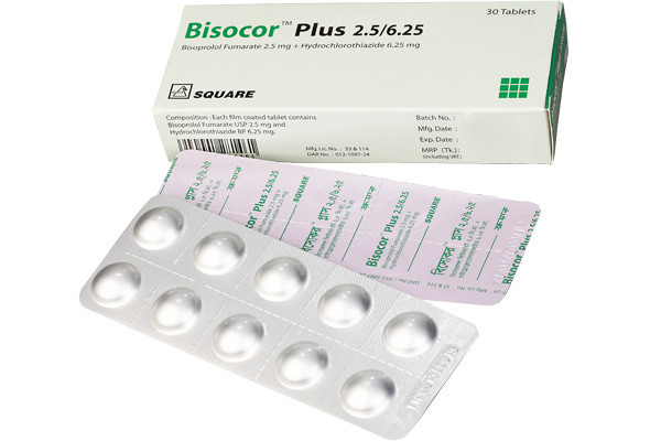 Bisocor Plus Tablet,  Bisoprolol Fumarate + Hydrochlorothiazide 2.5 mg+6.25 mg