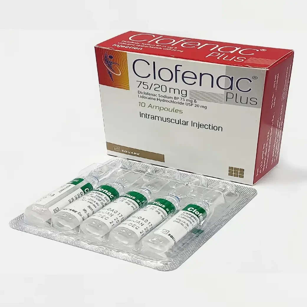 Clofenac Plus IM Injection, Diclofenac Sodium + Lidocaine Hydrochloride (75 mg+20 mg)/2 ml