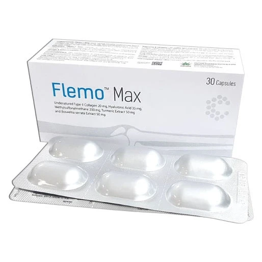 Flemo Max Capsule , Undenatured Type-II Collagen + Hyaluronic Acid + Methylsulfonylmethane + Turmeric + Boswellia serrata 20 mg+35 mg+200 mg+50 mg+50 mg