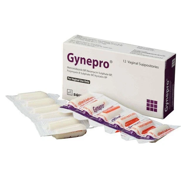 Gynepro Vaginal Suppository, Metronidazole + Neomycin Sulphate + Polymyxin B + Nystatin