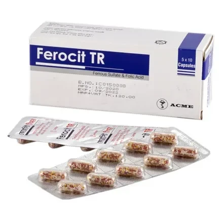 Ferocit TR Capsule (Timed Release) (10 Tablets Strip), Ferrous Sulfate + Folic Acid 150 mg+0.5 mg