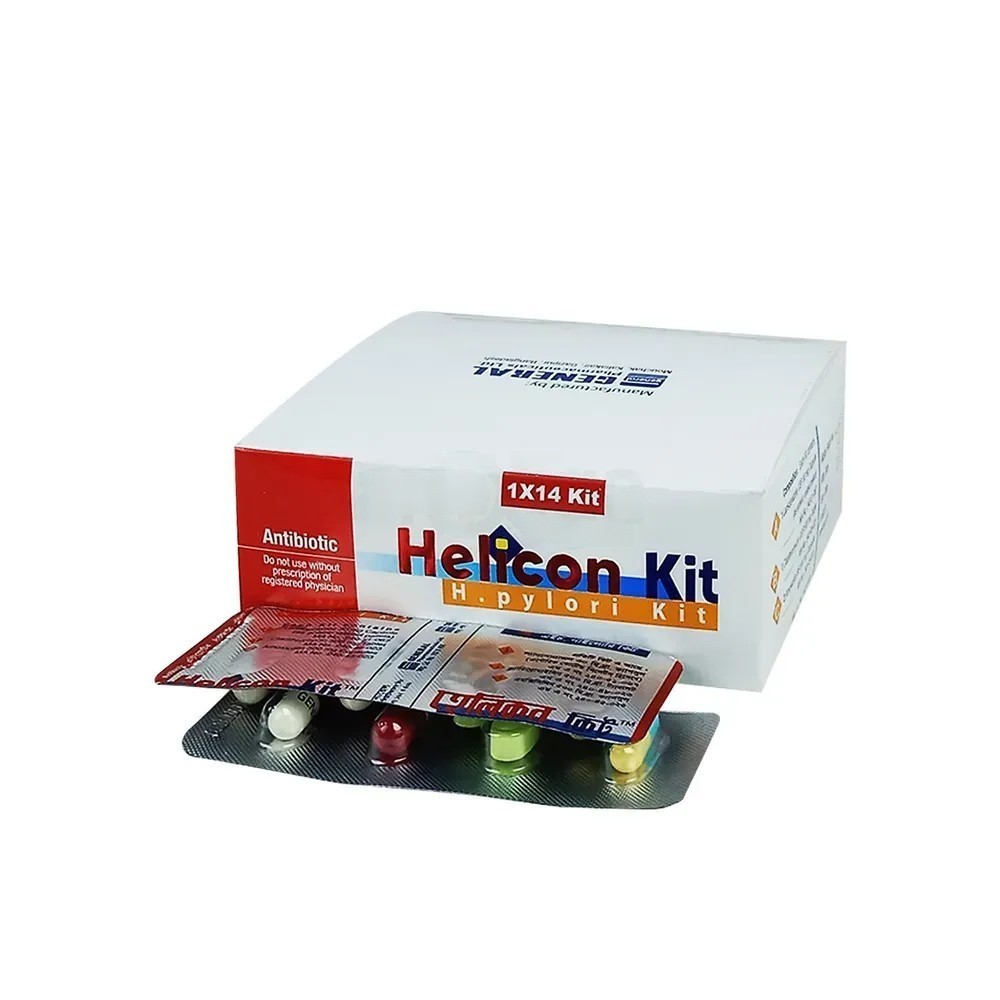 Helicon Kit (4 Tablet strip), Lansoprazole + Amoxicillin + Clarithromycin 30 mg+1000 mg+500 mg