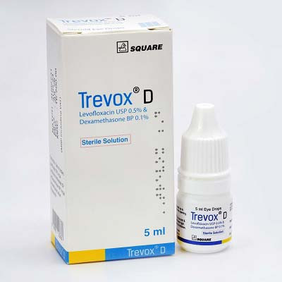 Trevox D Ophthalmic Solution 5 ml Drop, Dexamethasone + Levofloxacin 0.1%+0.5%